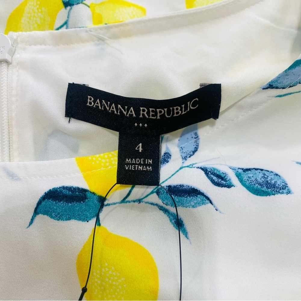 Banana Republic Lemon Print Frill Fit-and-Flare Ruffle Dress Size 4 Tie Waist - Picture 8 of 8